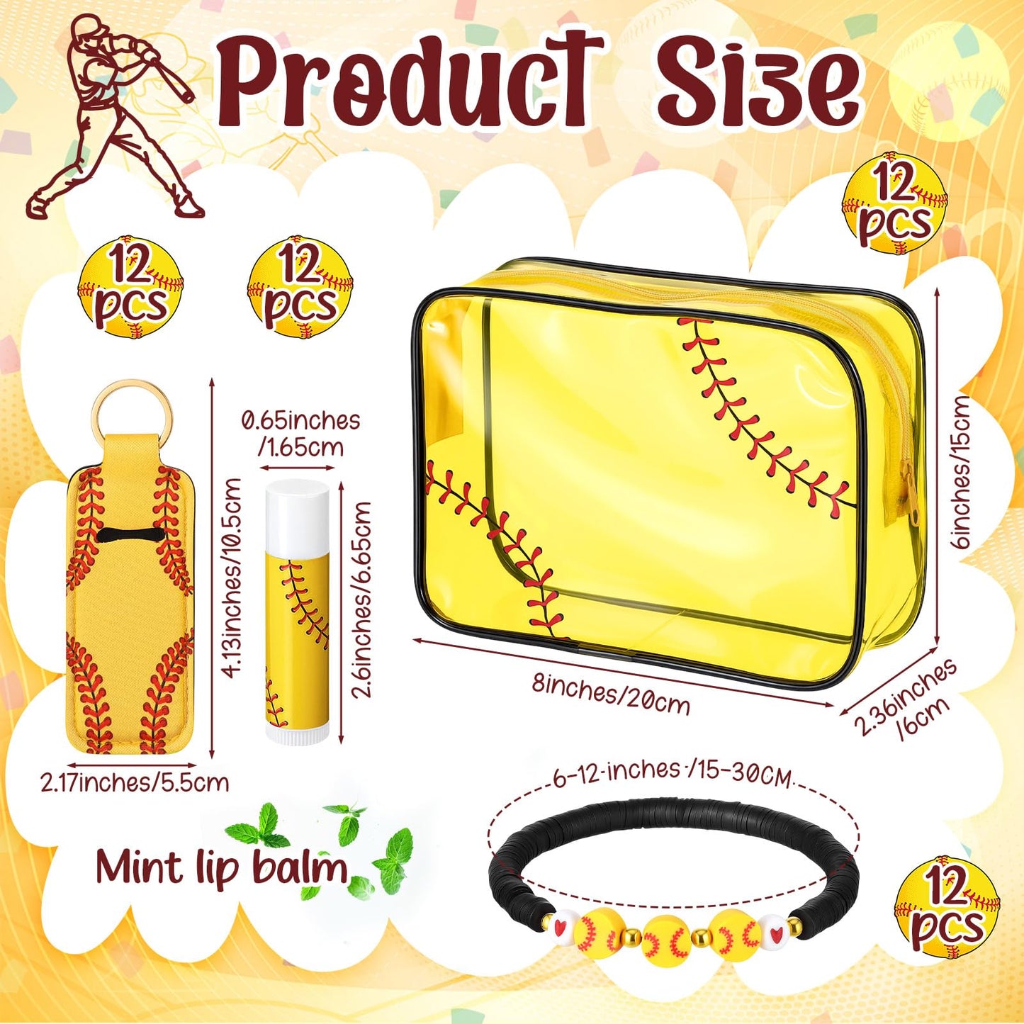 AceOrbit 60 Pcs Softball Party Favors, Softball Gifts Set Included Cosmetic Bags Polymer Clay Bracelets Lip Balms Lipstick Holder Keychains Mirrors for Women Sports Team Gifts Birthday Party Supplies