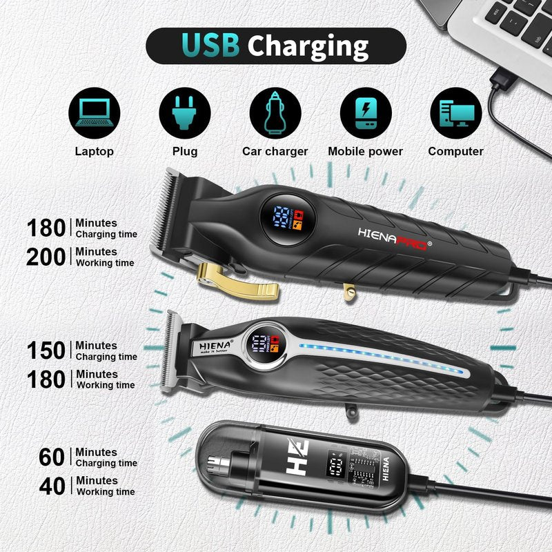 Professional Hair Clippers for Men - Electric Barber Clipper Set with LED Display | Silver