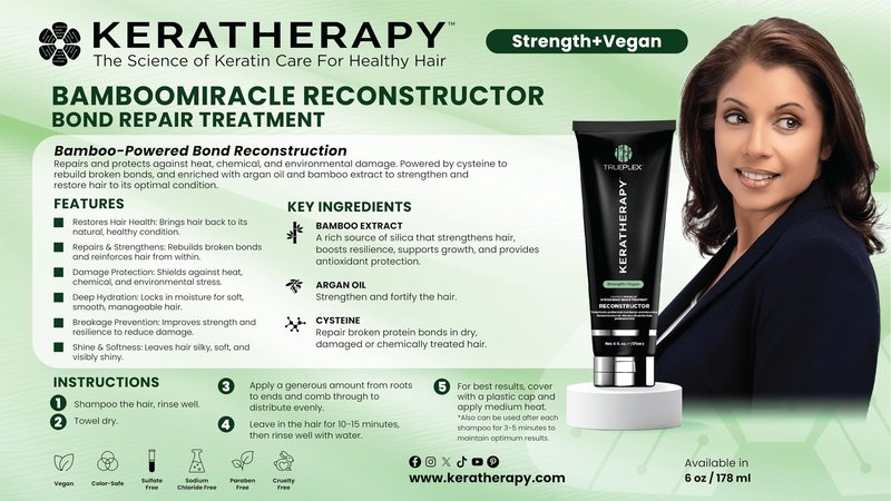 Trueplex KERATHERAPY Bamboo Miracle Reconstructor Bond Repair Treatment, 6 oz., 178 ml - Vegan Thermal Protection & Hair Strengthener for Damaged Hair with Argan Oil, Cysteine, & Bamboo Extract
