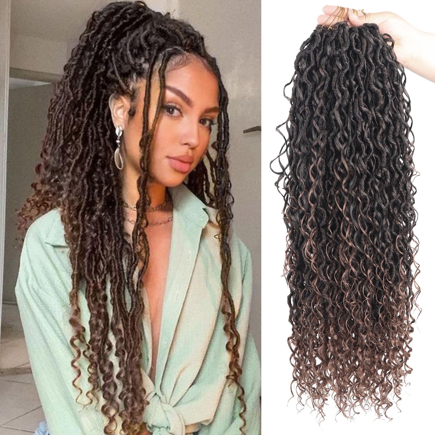 Vemet Goddess Locs Crochet Hair 24 Inch 9 Packs Synthetic Faux Locs Crochet Hair, River Locs Hair Extensions Style Pre looped Crochet with Curly Ends