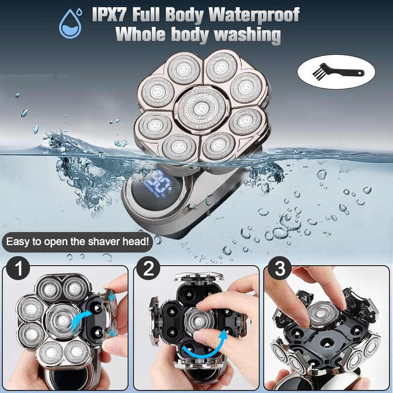 Electric Head Shaver for Bald Men - 9D Waterproof Grooming Kit | Cordless Rechargeable, 5-in-1 Design