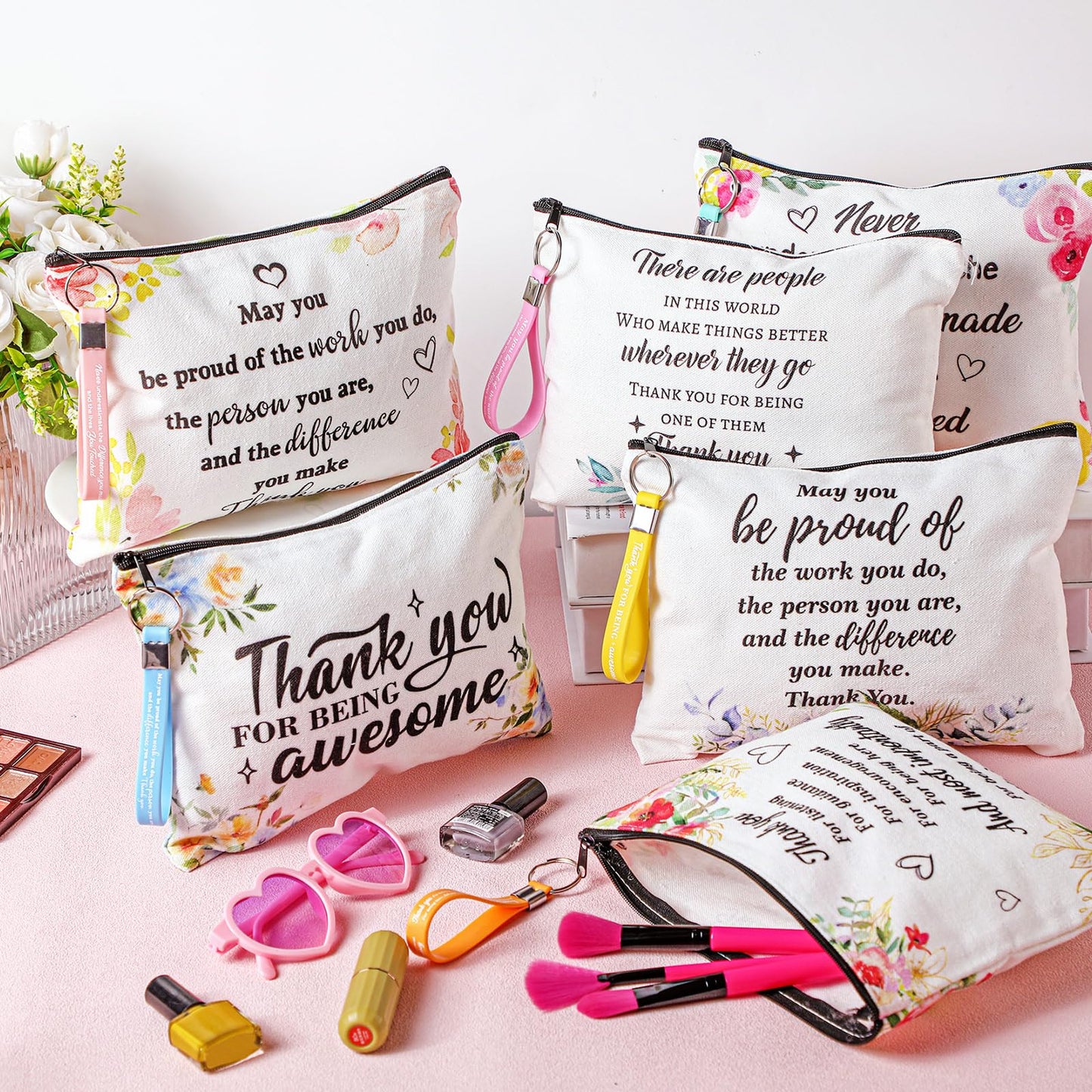 Panelee 48 Pcs Graduation Inspirational Gifts Makeup Cosmetic Bag Bulk with Zipper Keychain Bibles Employee Appreciation Makeup Bags Motivational Gift for Ladies Women Teacher Coworker Gifts