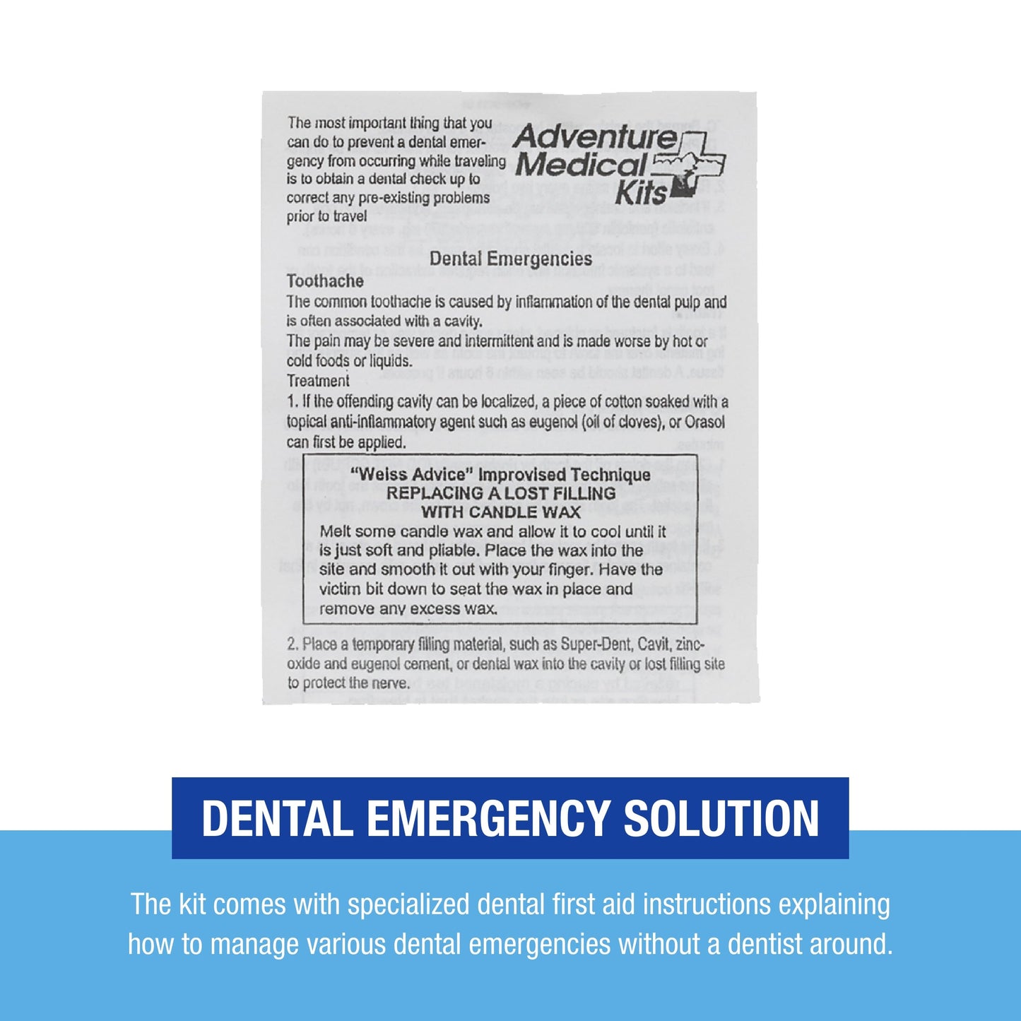 Adventure Medical Kits Dental Medic Kit - Travel Dental Kit for Emergency Tooth Care - Includes Orasol Gel, Tural Tea, Temporary Cavity Filling & More