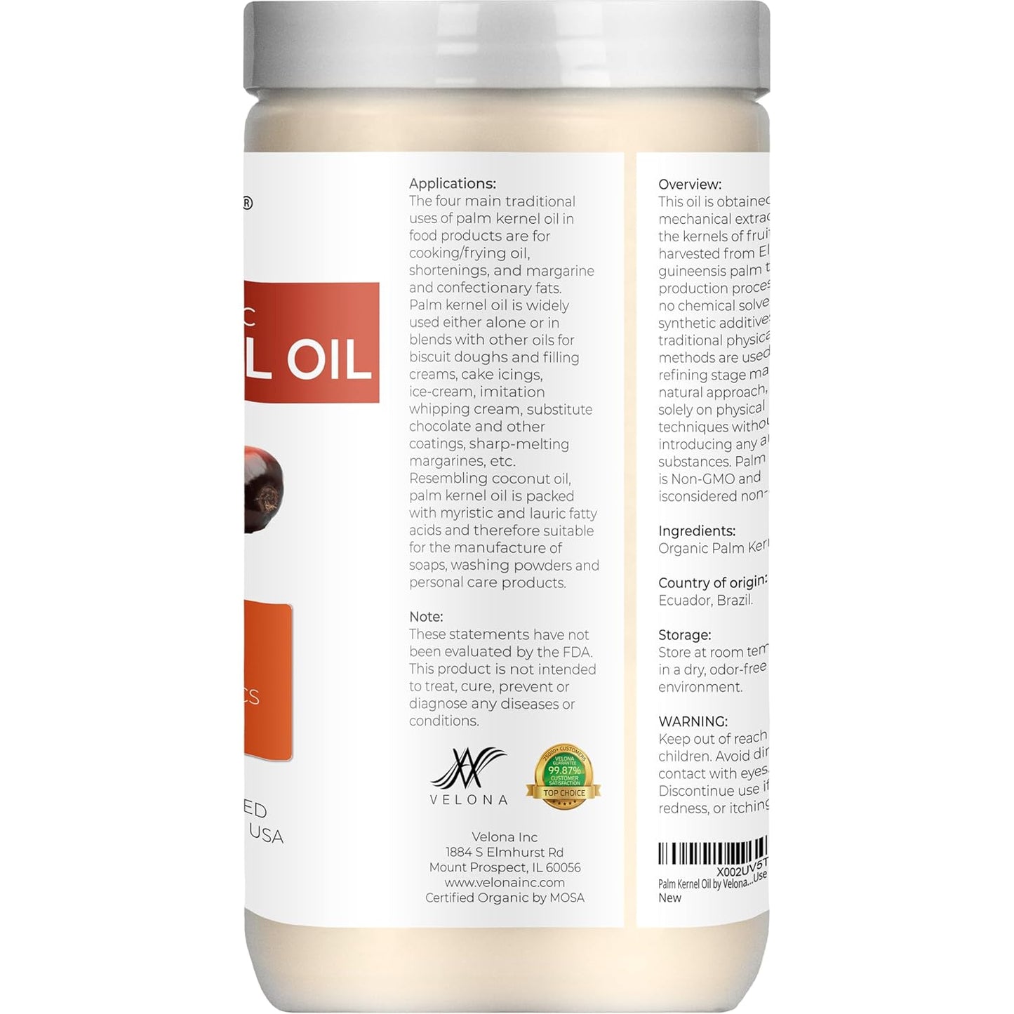 Organic Palm Kernel Oil - 100% Pure Cold Pressed Carrier Oil | 32 Fl Oz for Face, Hair & Skin Care