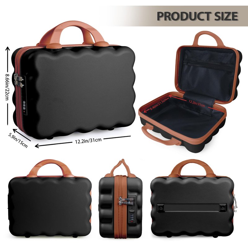 GigabitBest Portable Makeup Travel Case，PC+ABS hard shell cosmetic case,Women's portable cosmetic case with safety lock, suitable for travel and daily use-Black/Brown