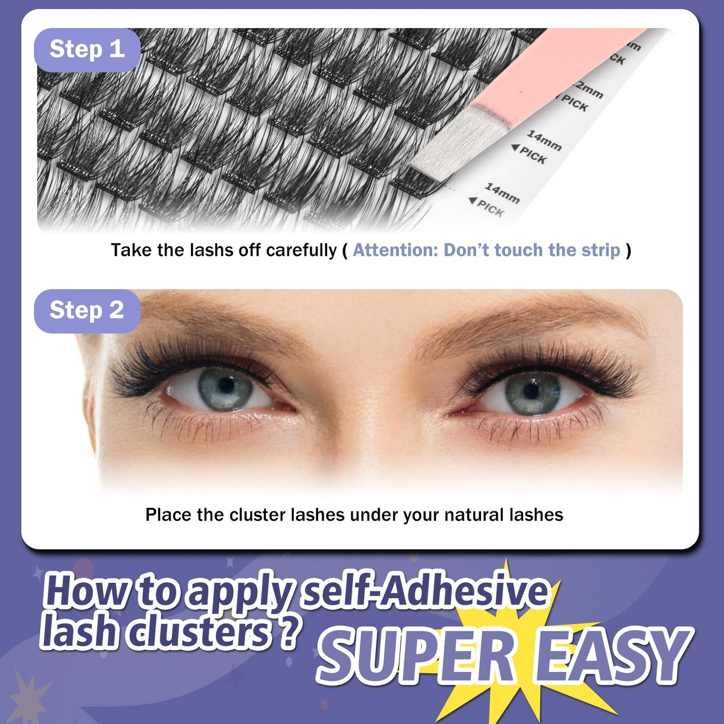 FLOMAZE Self Adhesive Eyelashes, 156 PCS Self Adhesive Eyelash Clusters, No Glue Needed, Dual-row Glue Strips 8-16mm Mixed Individual Lash Extension Super Sticky Reusable False Lashes