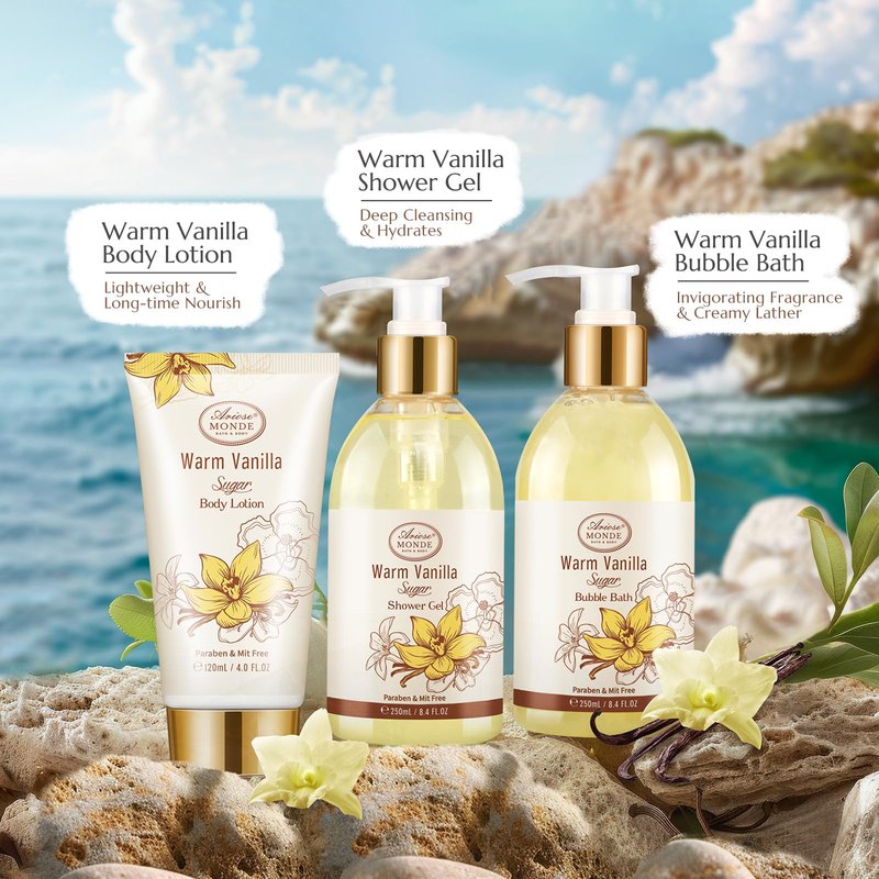Bath and Body Warm Vanilla Sugar Spa Gifts for Women, with Shower Gel, Bubble Bath, Body Lotion, Bath Bomb, Bath Salt, Spa Basket Gift Set for Women, 7pcs Set Gifts