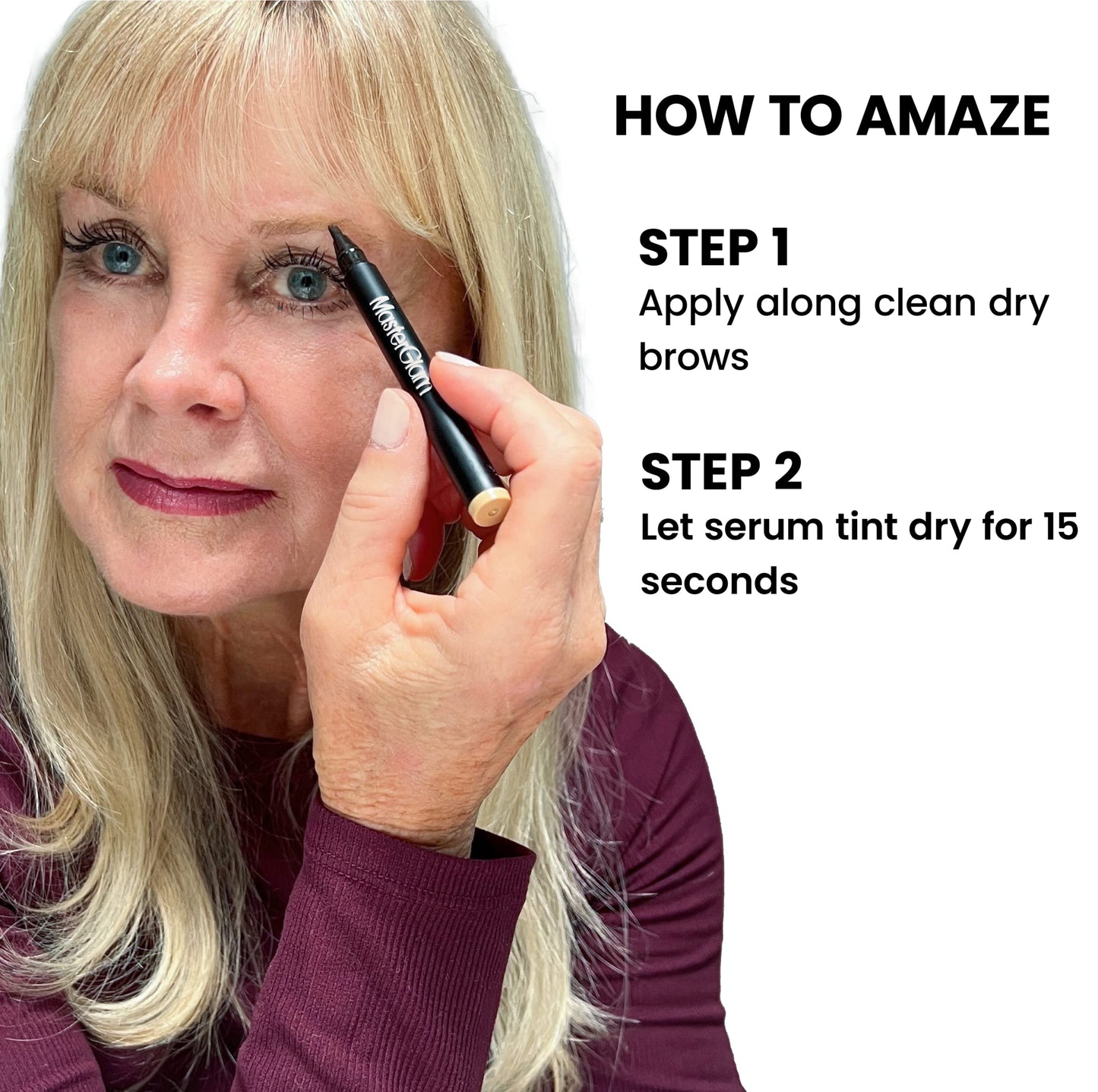 MasterGlam Amaze Brow 2-in-1 Growth Serum and Tint Pen, Waterproof & Long-Lasting, Light to Medium
