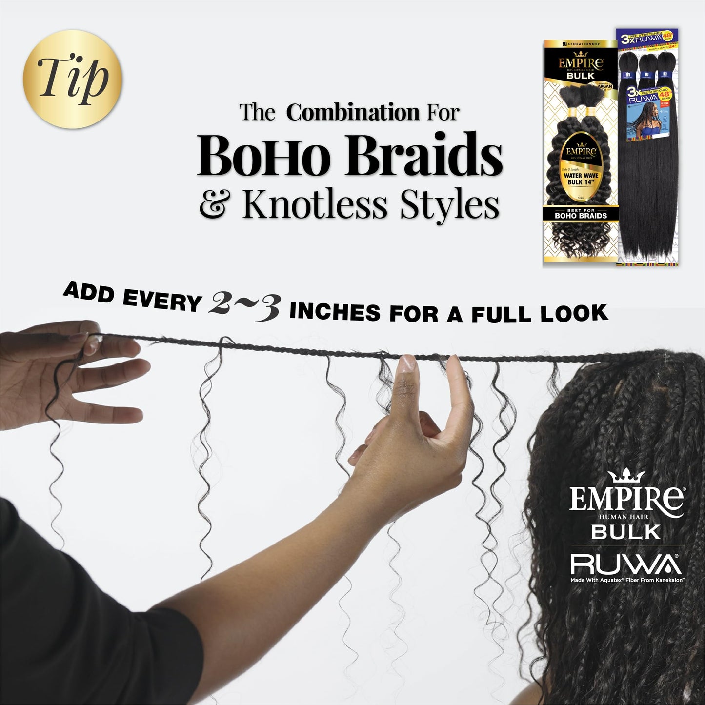Sensationnel Empire Bulk Braiding – Water Wave Human Hair Braids for Knotless Boho Box or Curly Loosewave Styles 1 pack (14 inch, 350 COPPERRED)