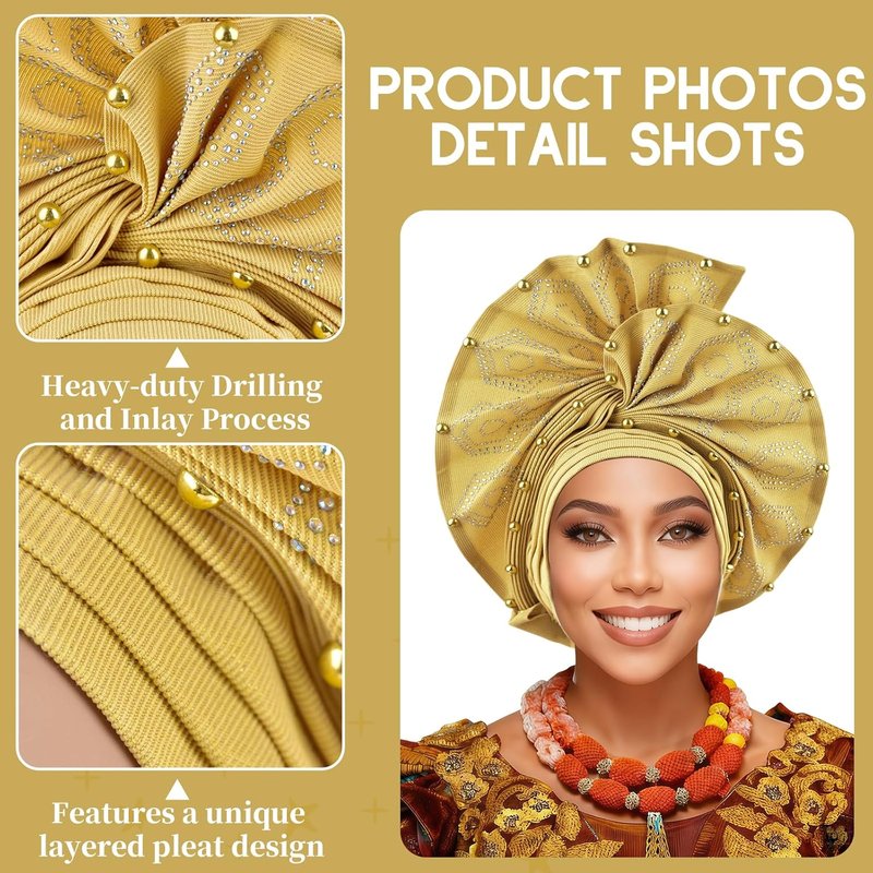 African Gele Head Wrap for Women - Elegant Nigerian Turban for Weddings & Events | Versatile Styles