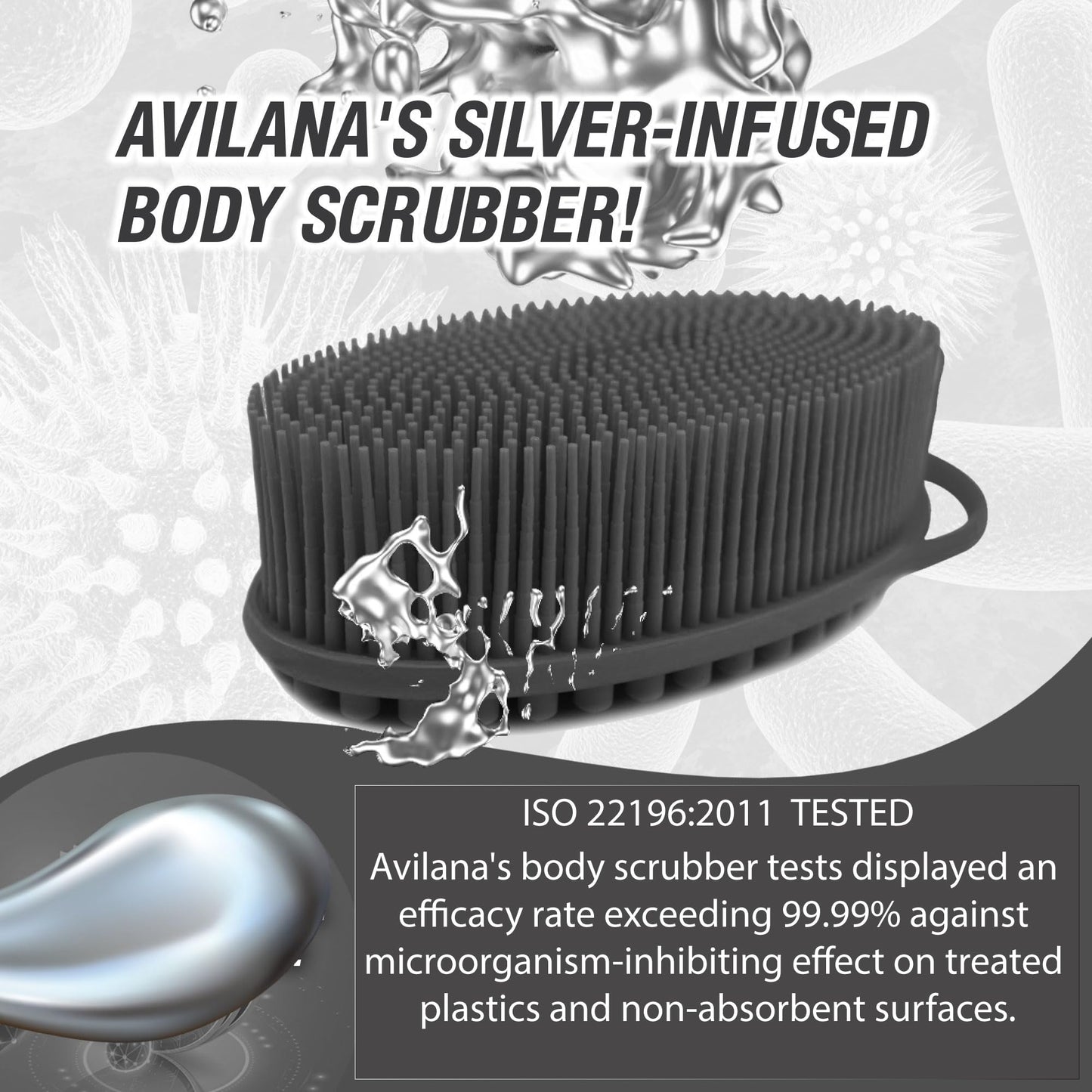 Avilana Silver-Infused Dark Gray and Marble Silicone Body Scrubber Bundle - Sleek Elegance Dual-Tone Set