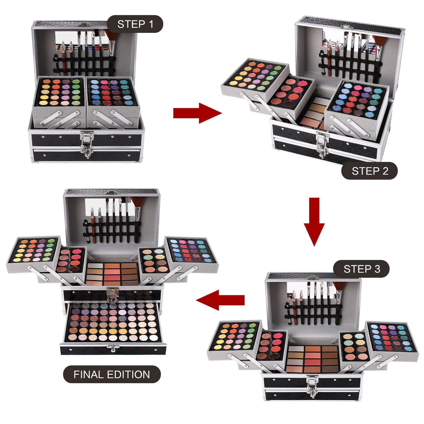 Makeup Gift Set For Women Girls, All in One Full Makeup Kit with Eyeshadow, Lip Gloss, Concealer, Blush, Contour, Highlighter Brushes Liquid Lipsticks Eyebrow Pen Mascara Eyeliner Pencil (Black Set)