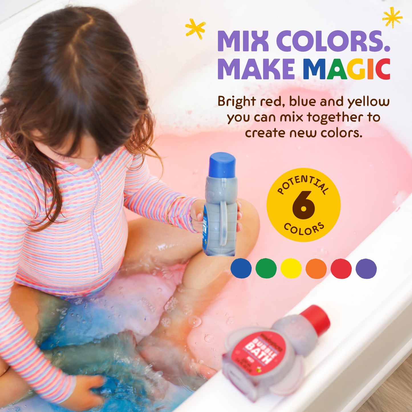 Honeysticks Kids Bubble Bath 3 Pk (Blue, Red, Yellow): Non-Toxic, Plant Based, Non Irritating - Changes Water Color and Creates Super Foaming Bath Bubbles - Safe for Toddlers 1-3, Kids 4-8, Bath Toys