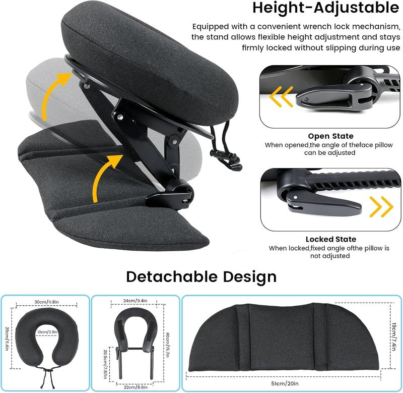 Intelligent Support Memory Foam Pillow - Adjustable Ergonomic Neck Pillow for Office, Travel & Naps | Portable Black Design