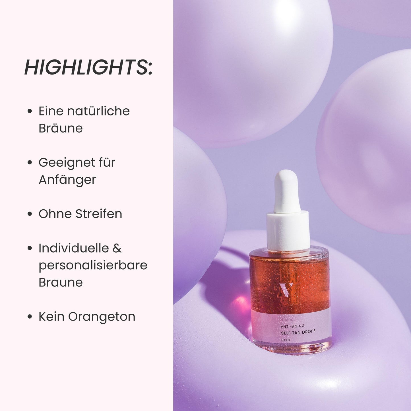 VENICEBODY Hyaluronic Self Tan Drops | Made in Germany | Self Tanner Face | concentrate to mix into facial care with anti-aging effect, for an individual tan