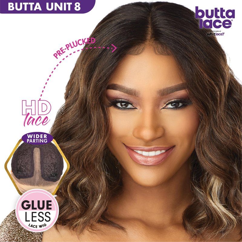 Sensationnel Butta Lace Wigs - Unit 8 Extra Wide 5 Inch Deep Parting Synthetic Preplucked Hairline Glueless Lacefront (2 DARKBROWN)