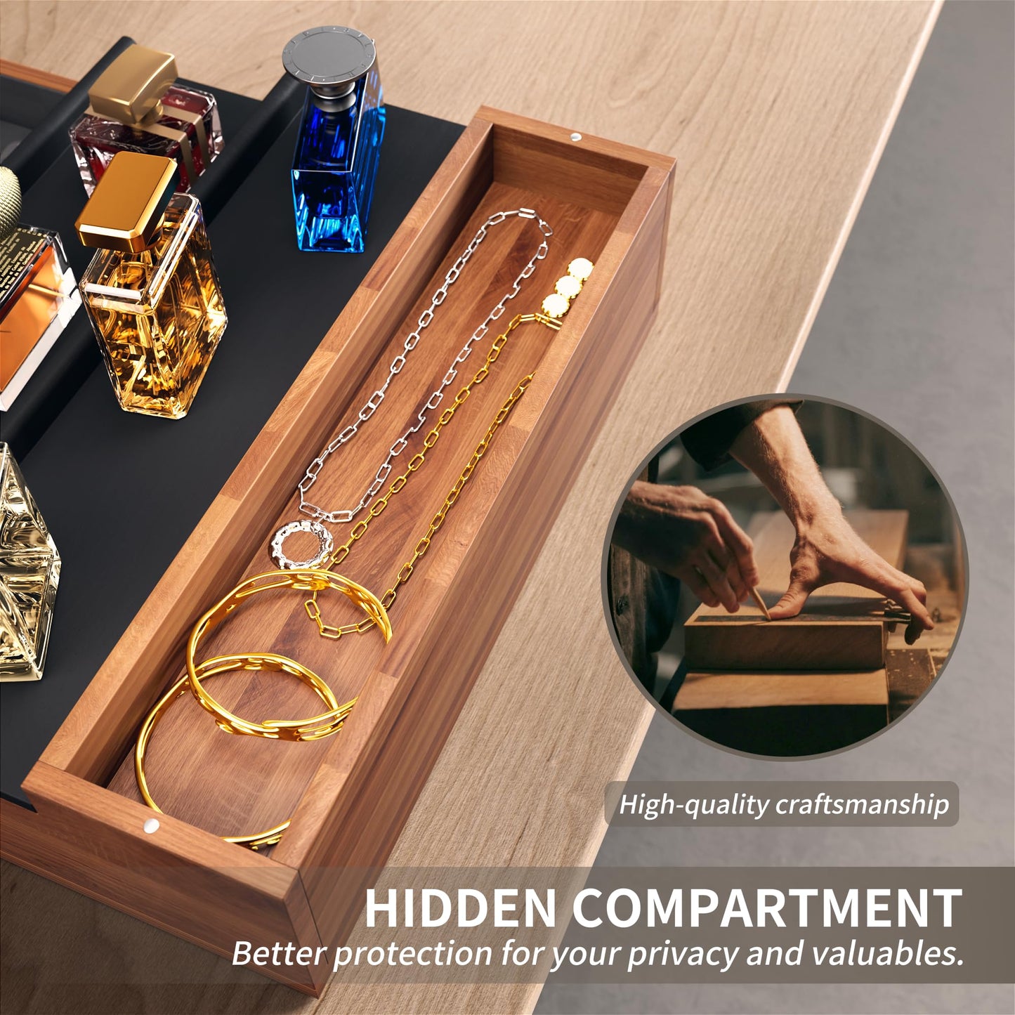 YIKIBOX Cologne Organizer for Men,Wooden Perfume Organizer with Hidden Compartment and Drawer,Cologne Stand and Storage Display Risers for Dresser,Great Gift for Men/Friend（Brown）