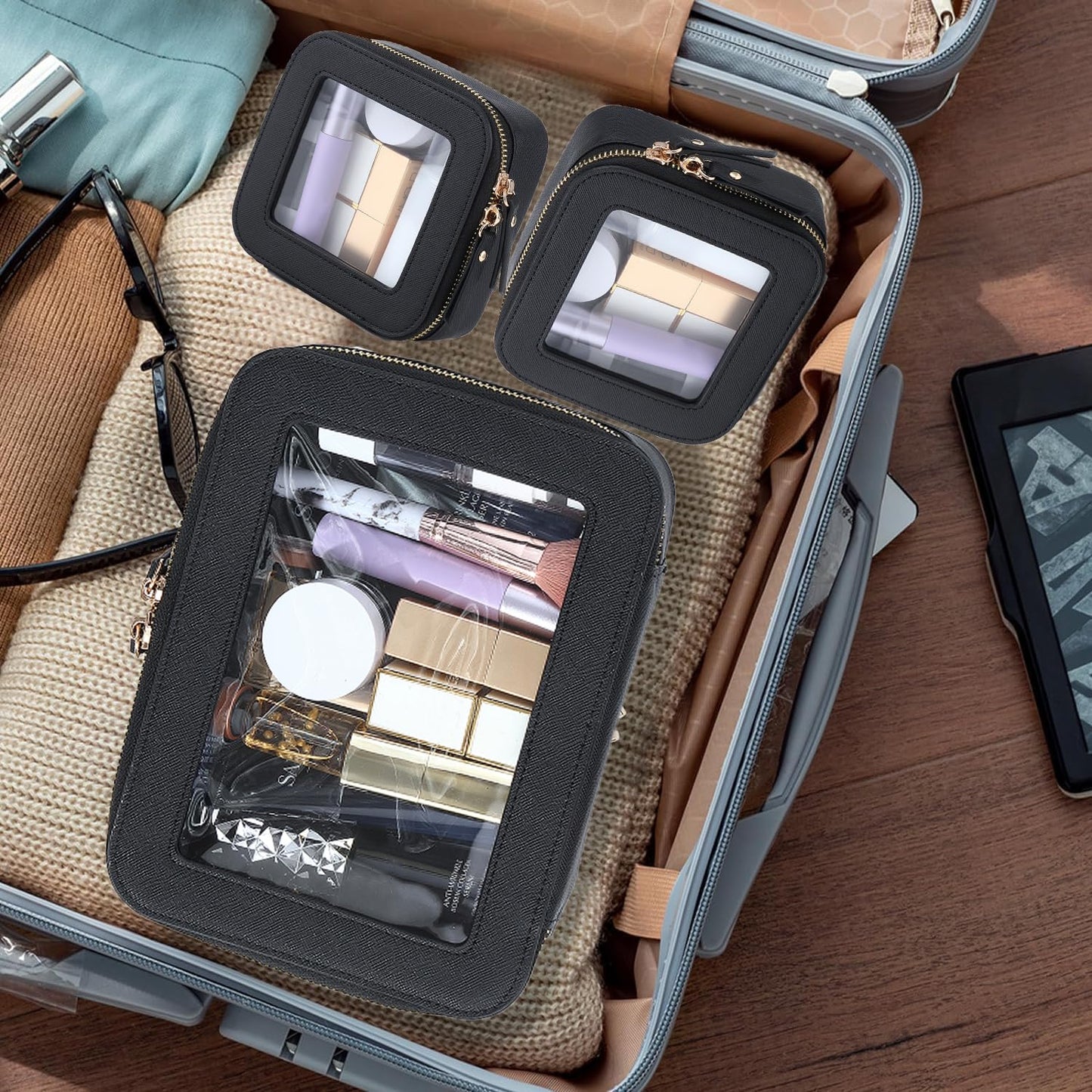 FASAOH Clear Makeup Bag with Mini Cosmetic Bags,Travel Toiletry Bag for Women,Portable Cosmetic Bag Case, Transparent Waterproof Cosmetic Organizer Storage Bag for Women Men