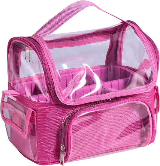 Transparent PVC Makeup Bag - Clear Travel Brush Organizer with Shoulder Strap | Hot Pink