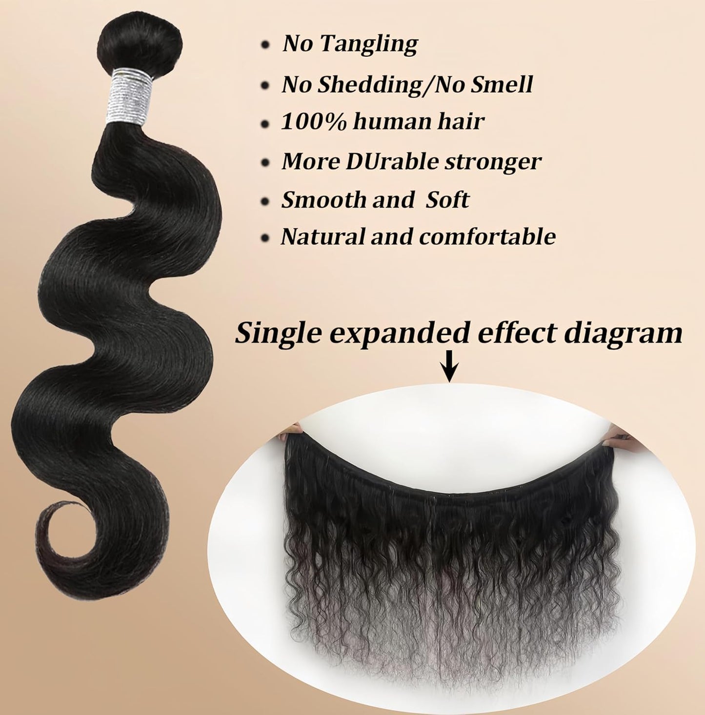 Body Wave Bundles - 24 Inch Natural Black Human Hair, Unprocessed Brazilian, Soft Double Weft Extensions