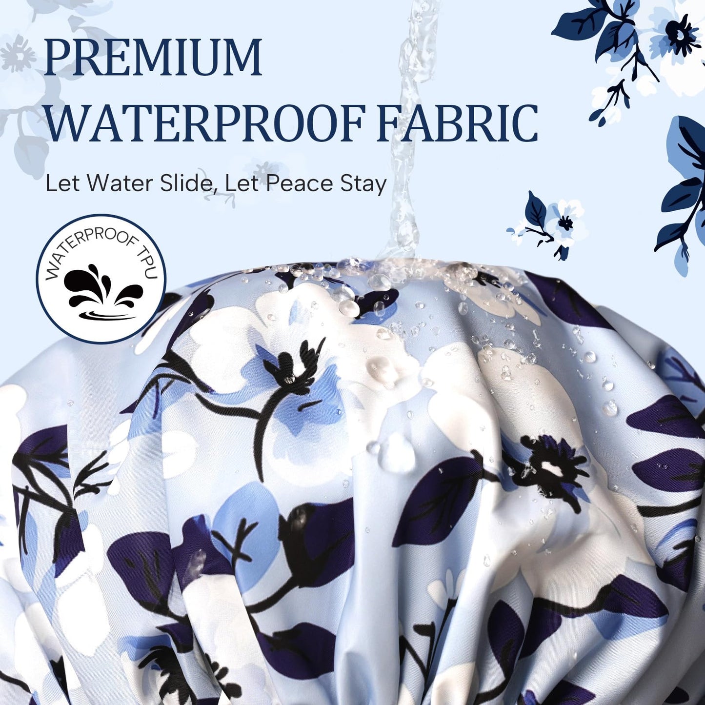 Years calm Shower Caps for Women Reusable Waterproof – Double Layer Elastic Cap with Tropical Botanical Print Shower Cap for Shower, Spa, Travel, Bath & Daily Hair Protection