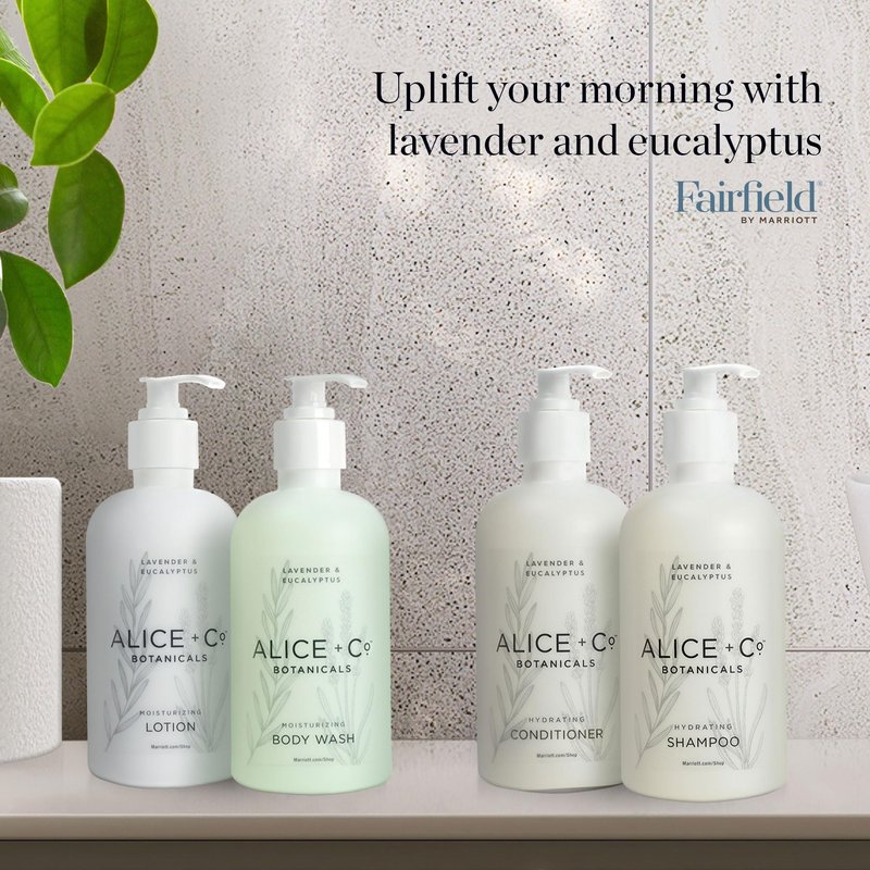 Alice + Co. Shampoo & Conditioner | Lavender & Eucalyptus | Fairfield by Marriott | Hotel Bath Amenities | 8.5 oz Bottles | Hair Care Set