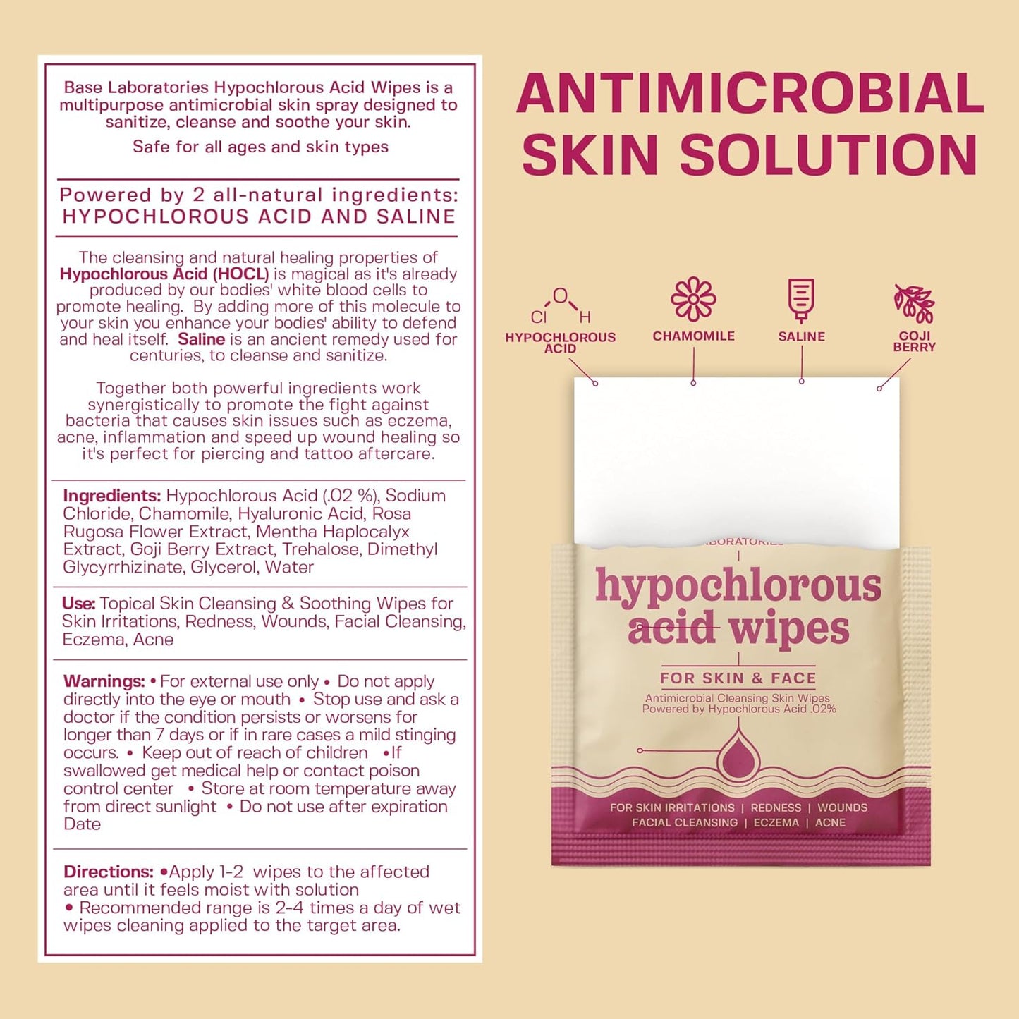 Hypochlorous Acid Wipes for Face & Skin | Daily Cleansing & Repair for Sensitive Skin - 75 Wipes