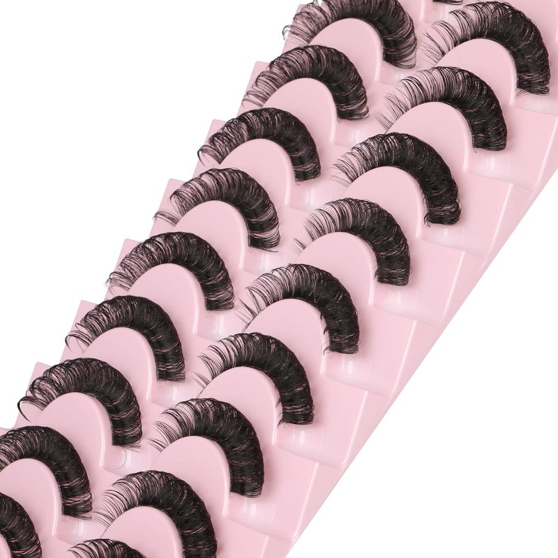 Newcally Lashes Nautral Look False Eyelashes Russian Strip Lashes Mink Wispy Lashes Pack D-curly Thick Full Volume Cat Eye Lashes Look Like Extensions 10 Pairs
