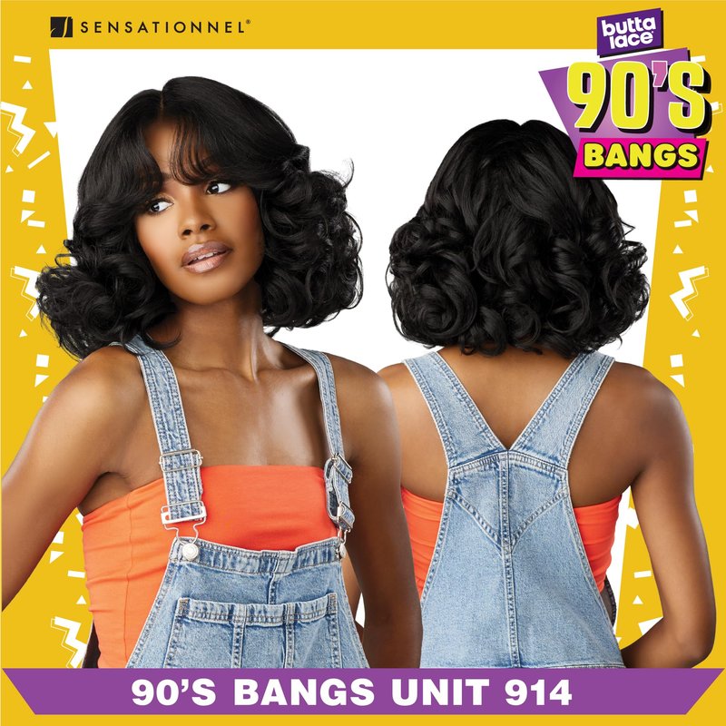 Sensationnel Butta Lace 90Sbangs Wigs - Unit 914 Glueless Wide Deep Part Synthetic Preplucked Hairline (1B OFFBLACK)