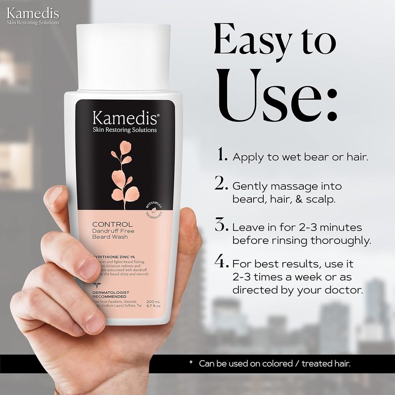 KAMEDIS Beard Wash - Dandruff & Flake Free Men's Shampoo with Pyrithione Zinc | 6.7 Oz
