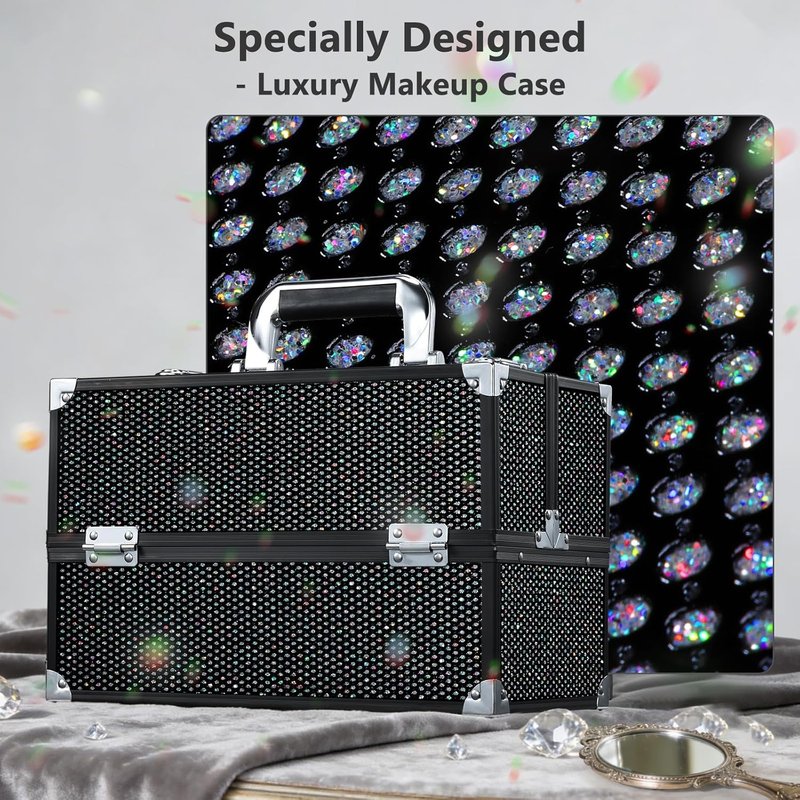 Stagiant 12.6 Inch Large Makeup Train Case - Professional Organizer with 4 Trays & Adjustable Compartments | Black