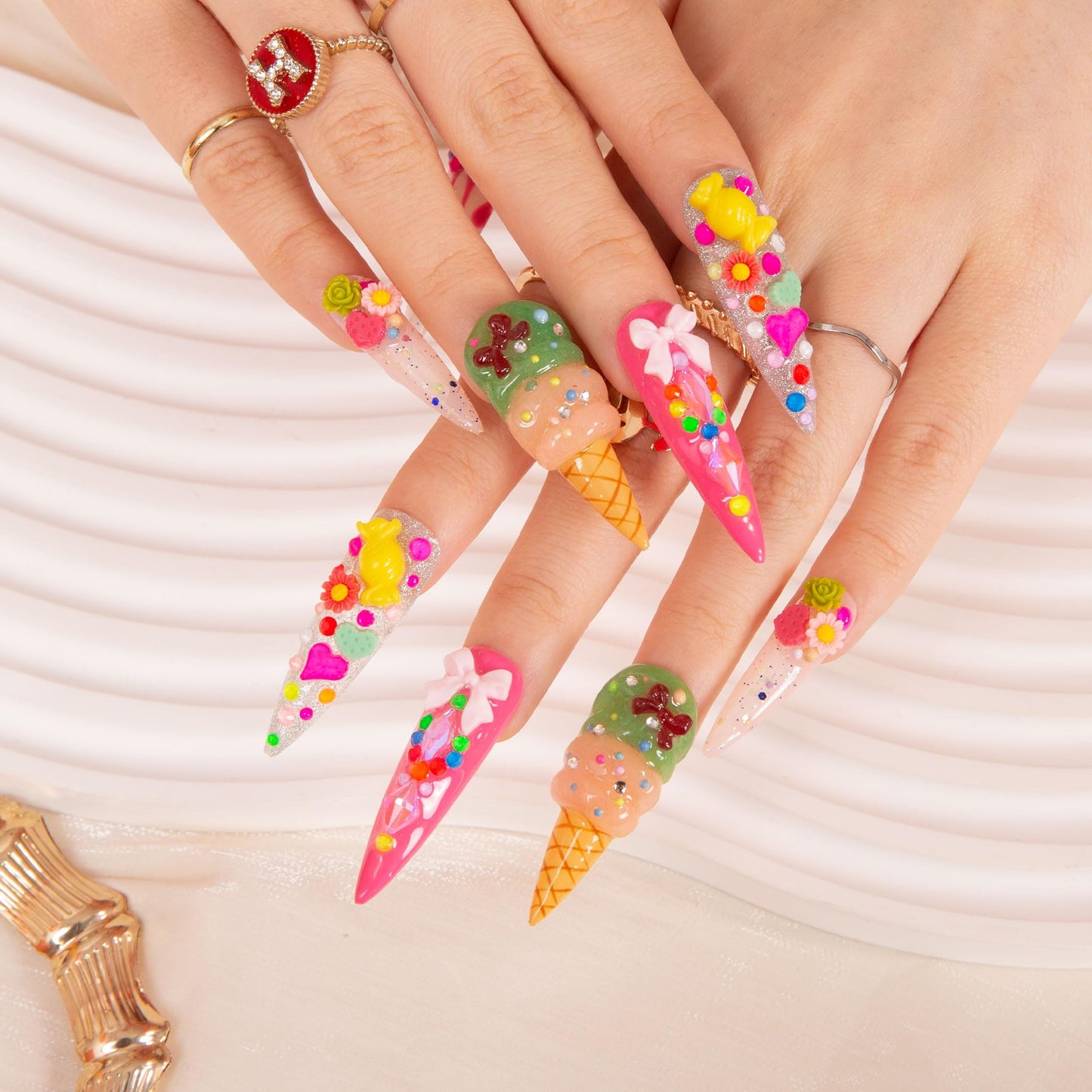 LOVFUL Press on Nails Love Day Exclusive | Handmade with Full Covered Crystals | Reusable Full Cover Nails | Stiletto Mid Length 1.7 in | H154-S