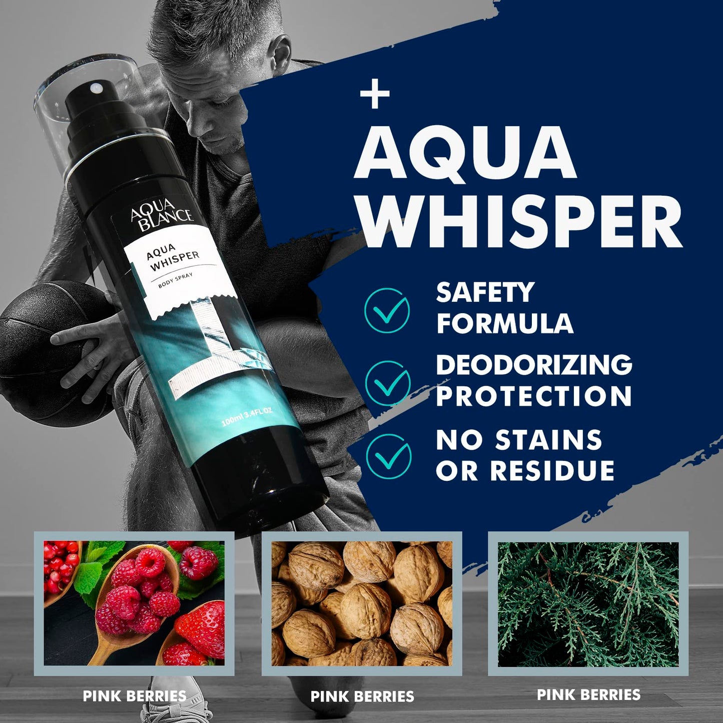AQUA BLANCE Body Spray for Men, Mens Fragrance Mist, Pack of 3, Each 3.4 Fl Oz