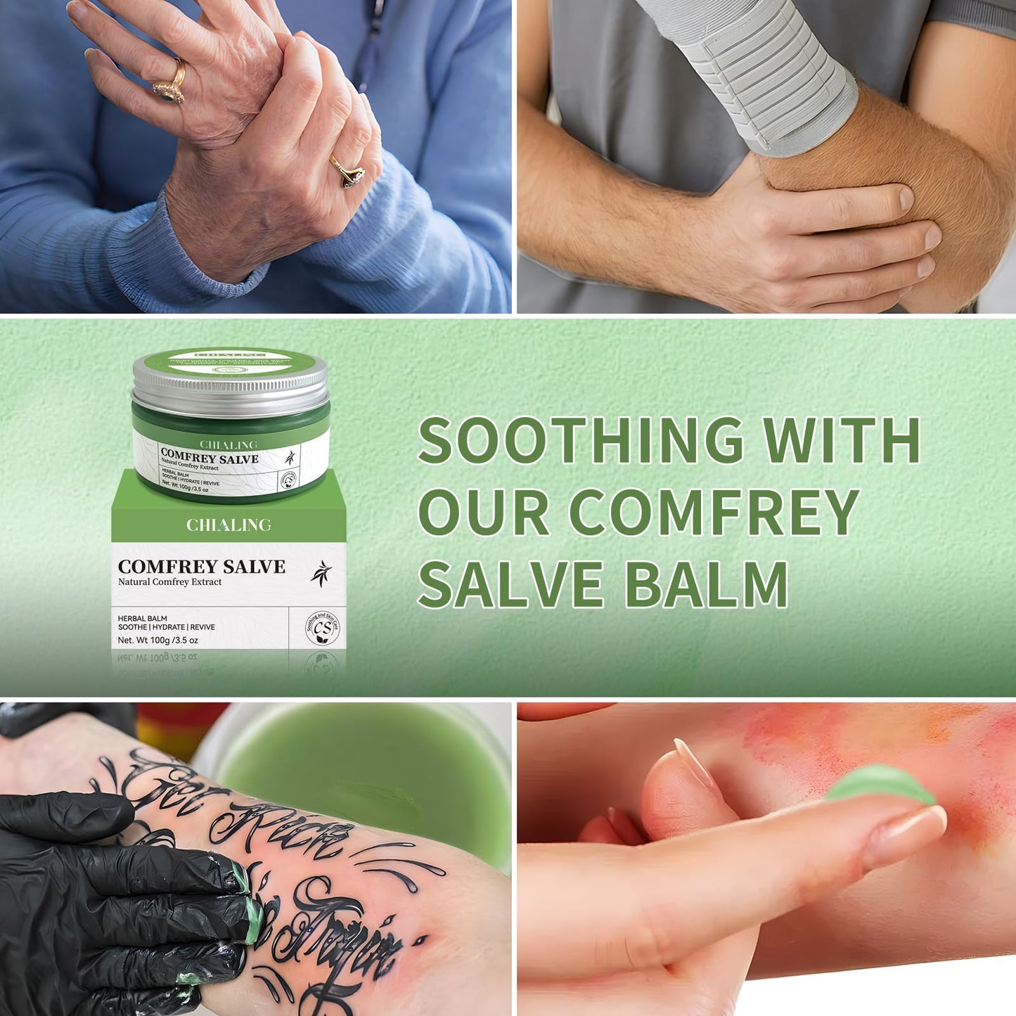 Handmade Organics Comfrey Salve 3.5oz – Natural Herbal Balm for Bones, Muscles, Joints, Knees & Skin - Made In USA - Handcrafted with Slow-Infused Herbs & Mineral-Rich Ingredients for Daily Skin