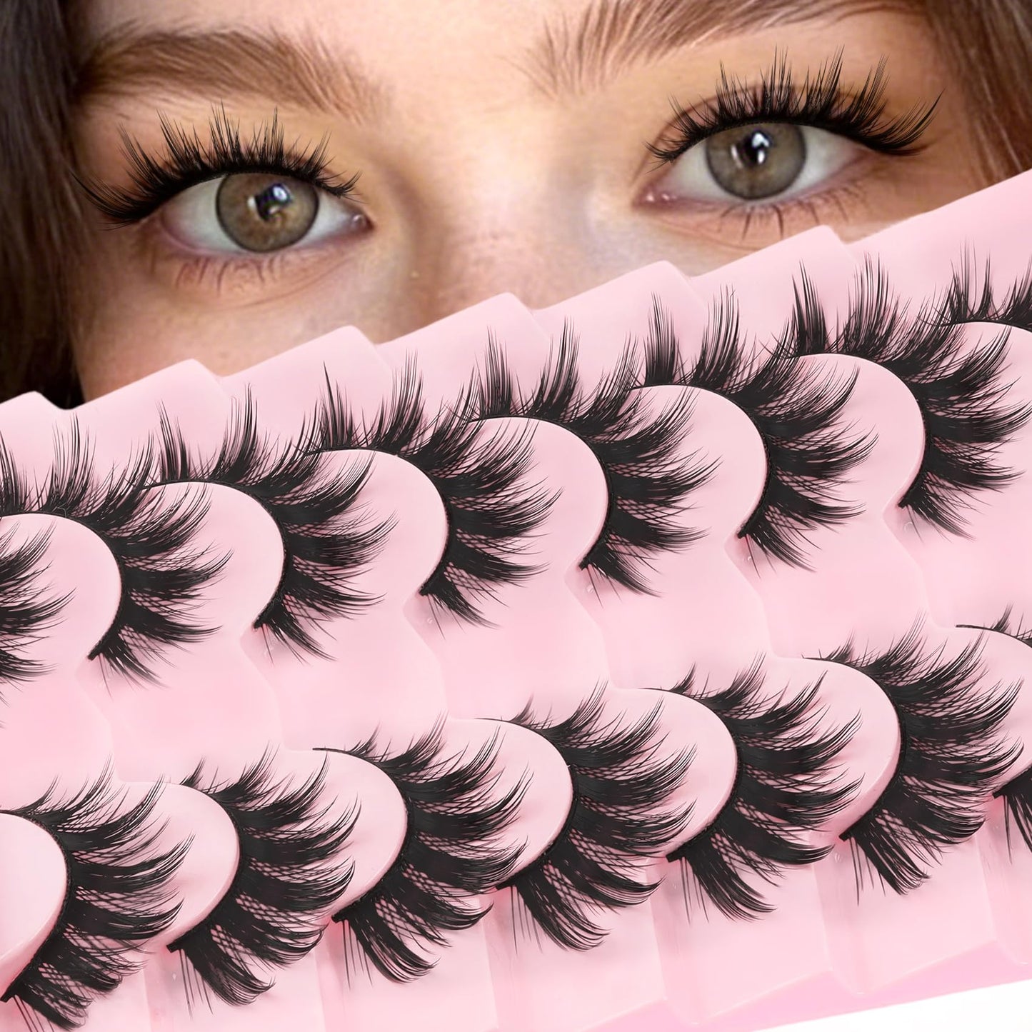 Losha Lashes Fluffy Manga Lashes 8D Volume Spiky Anime False Eyelashes 8 Pairs Soft Asian Eye Lashes Pack (Pop)