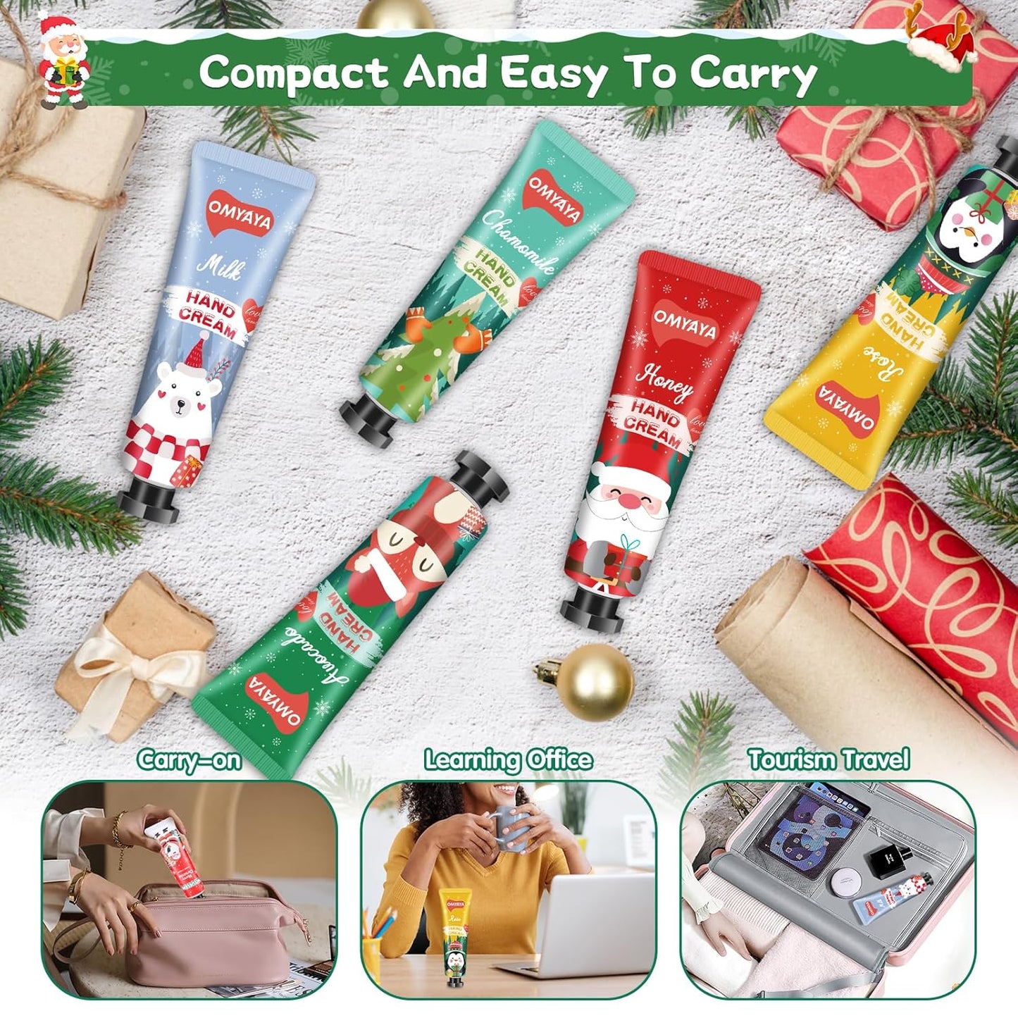 Christmas Hand Cream Gift Set - 70 Pack Mini Lotion for Dry Hands | Perfect Stocking Stuffers for Women & Coworkers