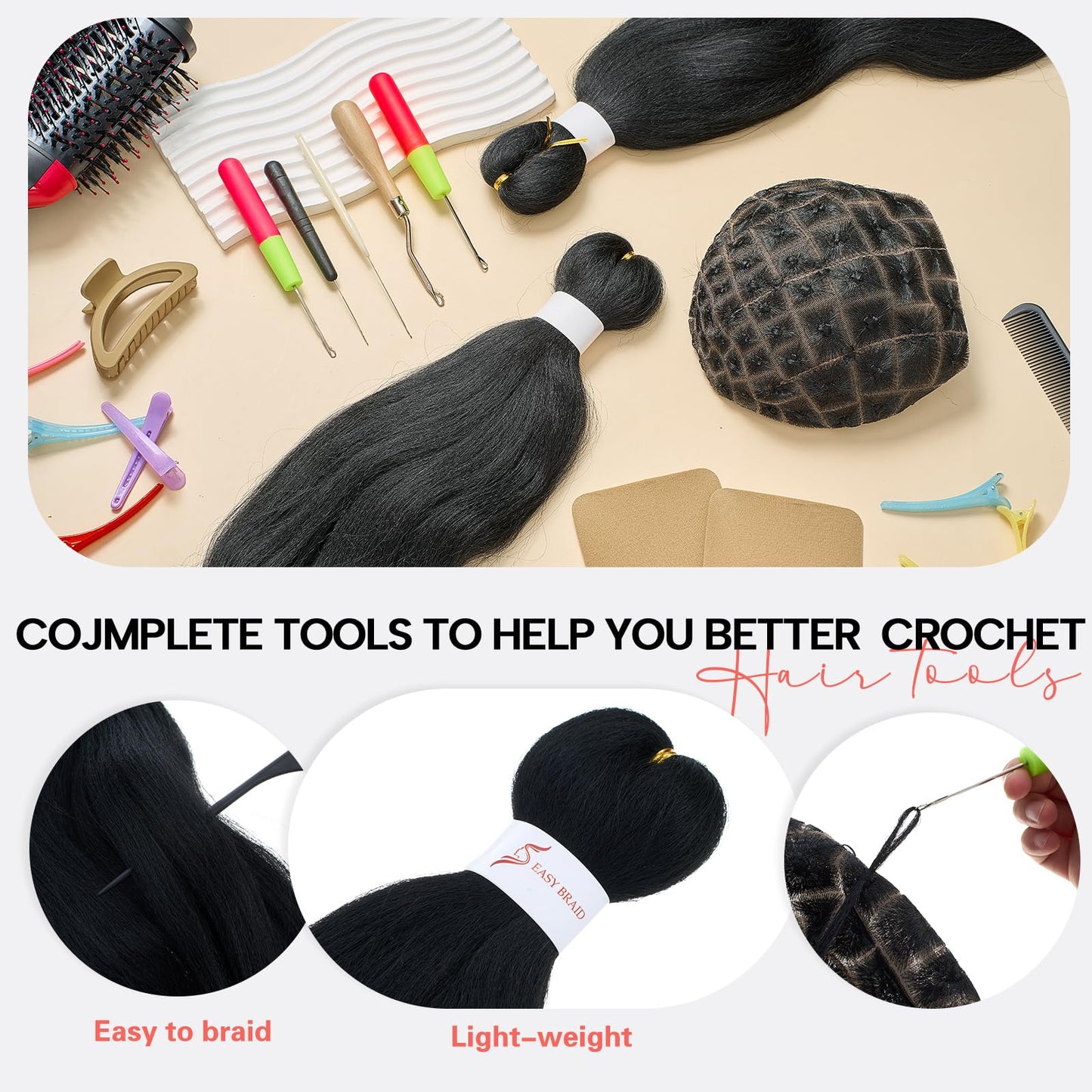 Suncalla 14 Pcs Braided Wig Cap Set Includes Crochet Wig Cap with Baby Hair 26 Inch Black Braiding Hair Pre Stretched Crochet Hooks, Glueless for Black Women Making Synthetic Braids Cornrow Extensions
