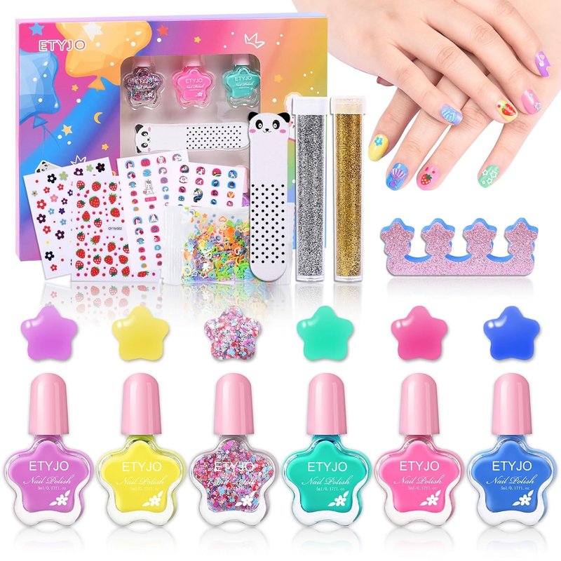 Kids Non-Toxic Nail Polish Set - Water-Based Peel Off Quick Dry 6 Colors | Perfect Birthday Gift for Ages 3+