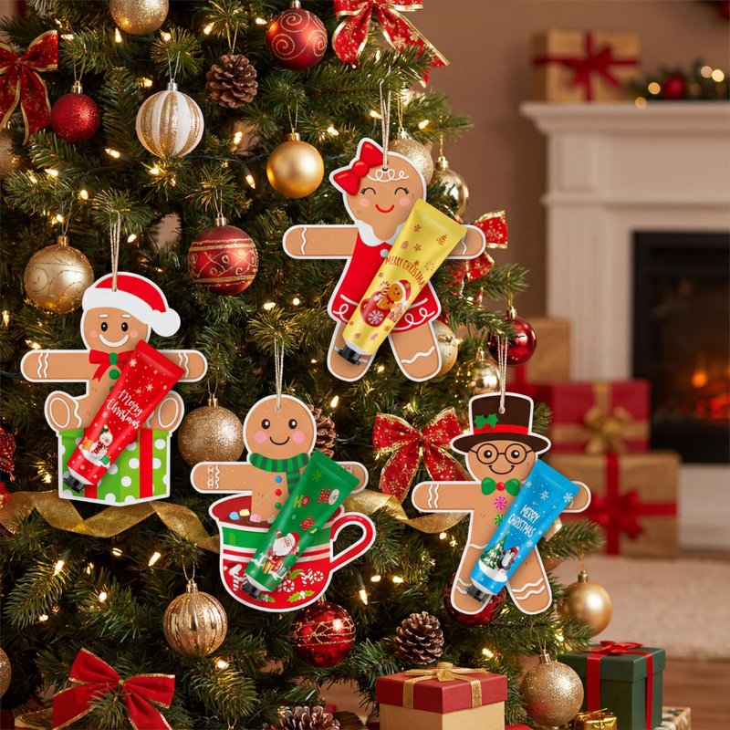 36 Set 72 Pcs Christmas Hand Cream Gift Bulk for Women Coworker Christmas Tree Ornament Hand Lotion Party Favor with Card Ribbon Holiday Decor Stocking Stuffer Gift for Women (Gingerbread Man)