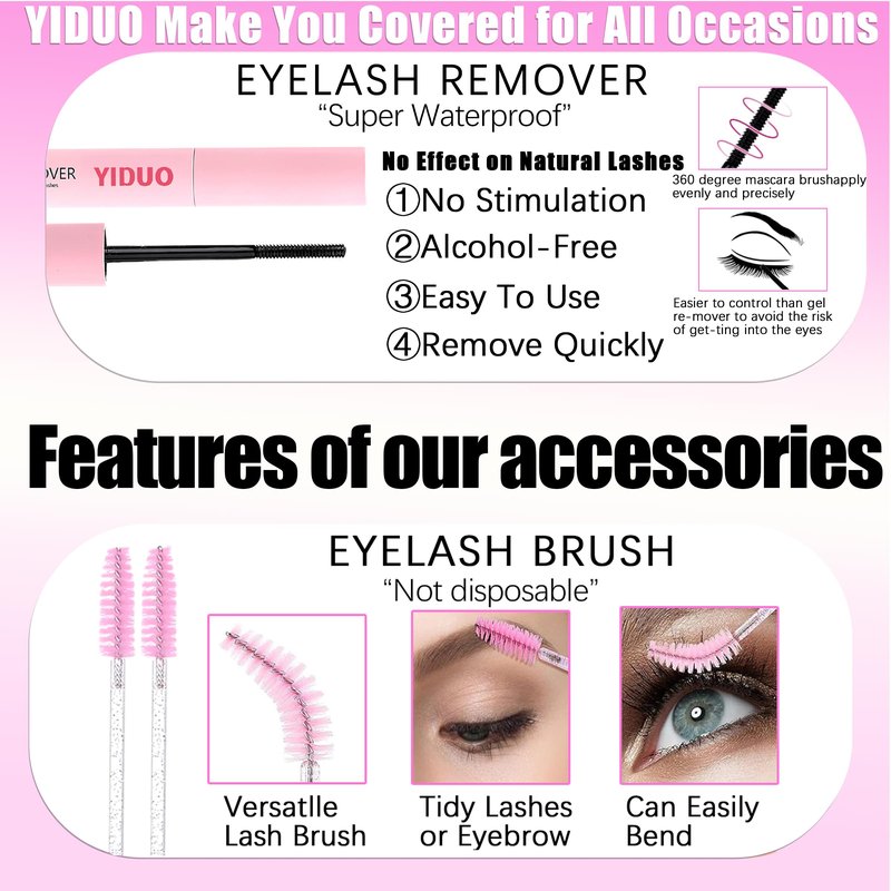 YIDUO Manga Lash Clusters Kit 40D+60D+80D+100 Fairy Spikes+Bottom Clusters Lashes Extensions Kit with 2X Bond and Seal 1094 Pcs 8-18mm Wispy Individual Eyelash Cluster Kit DIY at Home Easily