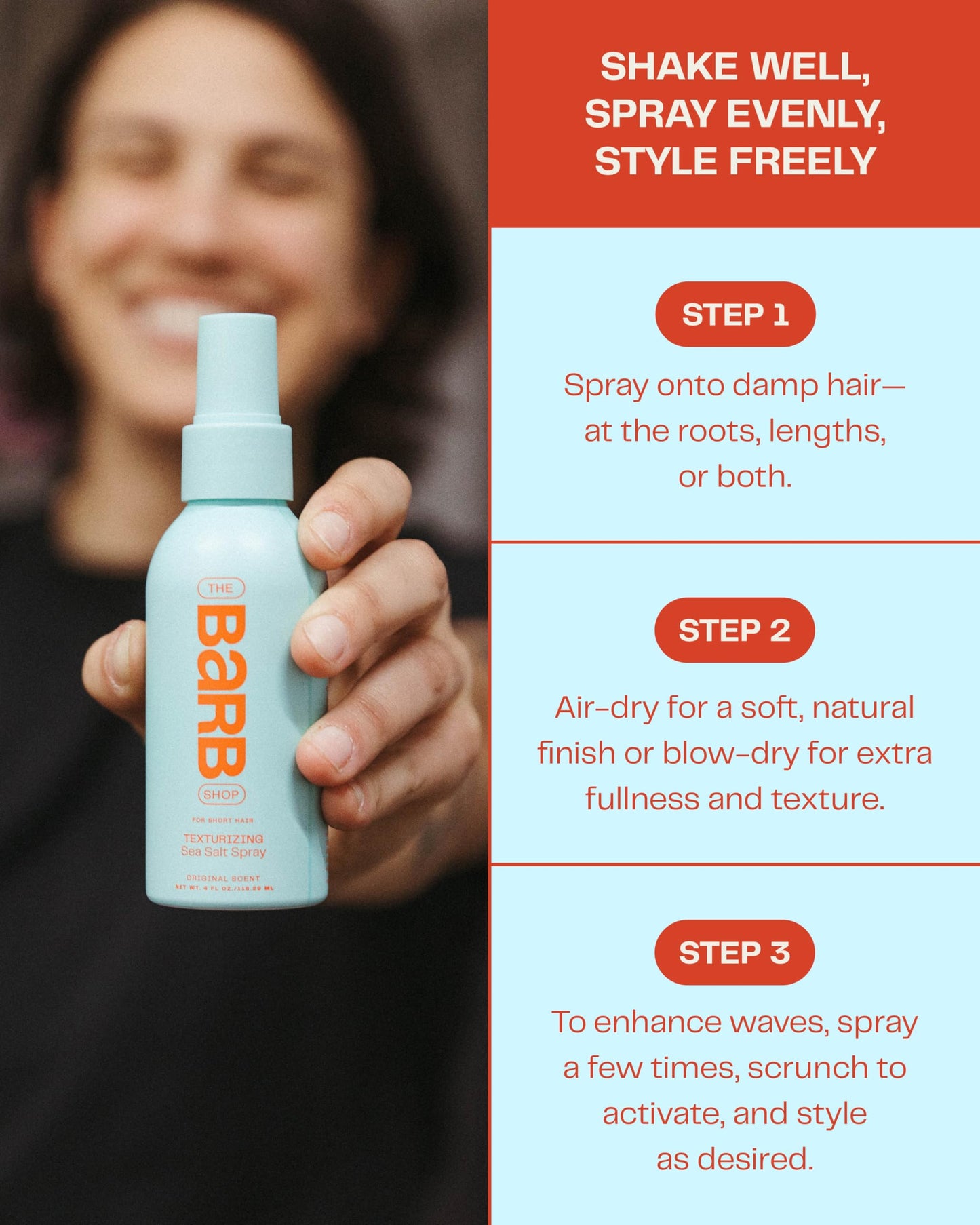 Barb Sea Salt Spray for Hair - Texturizing Beach Wave Spray for Thin and Thick Hair, Soft Matte Finish, Light Hold - Fragrance Free - 4 oz