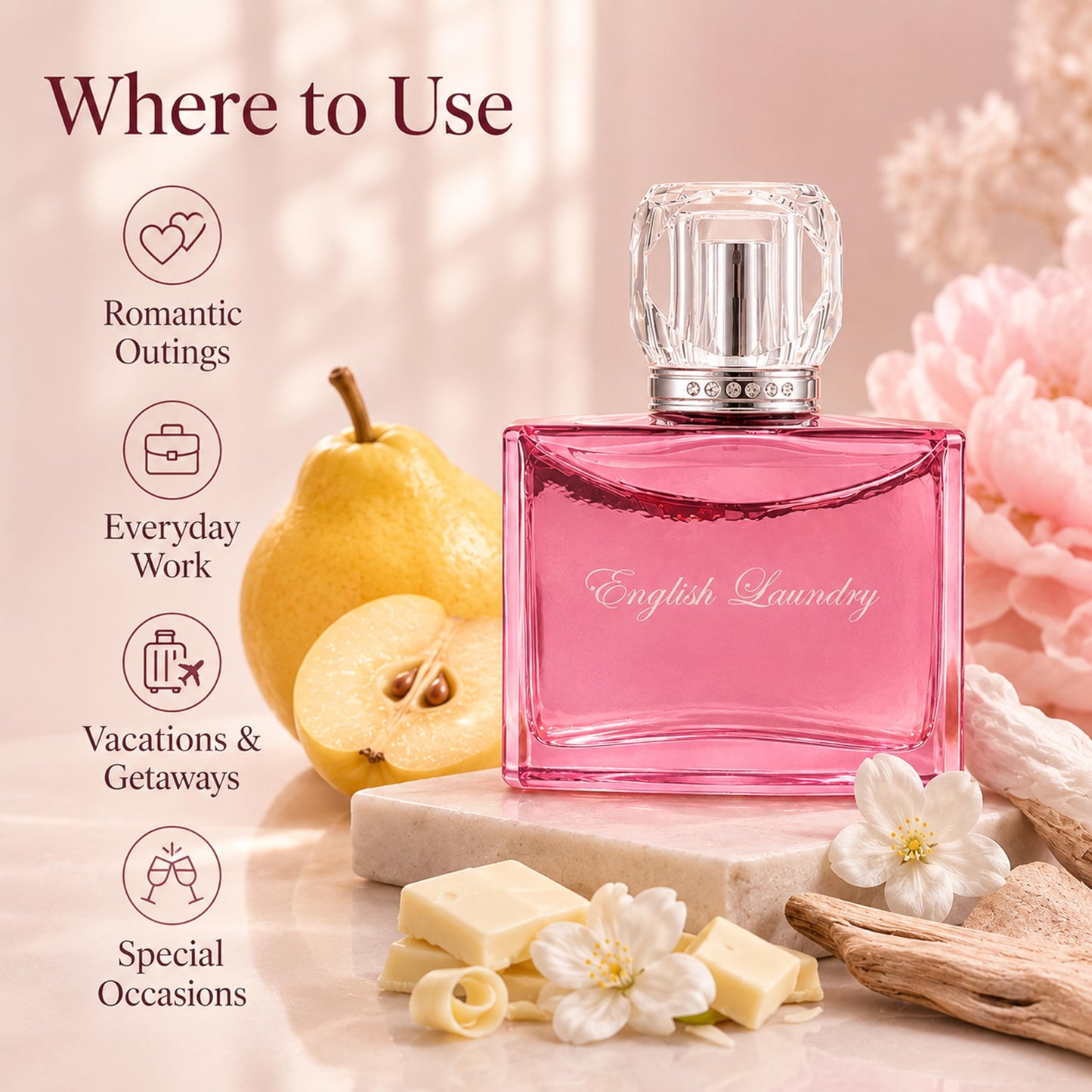 English Laundry Signature Eau de Parfum for Her | Floral Gourmand Scent | Cologne w/Quince & White Chocolate Top Notes, Jasmine & Orris Root Heart, and Sensual Woods Base | (UNBOXED) 3.4 fl. oz.