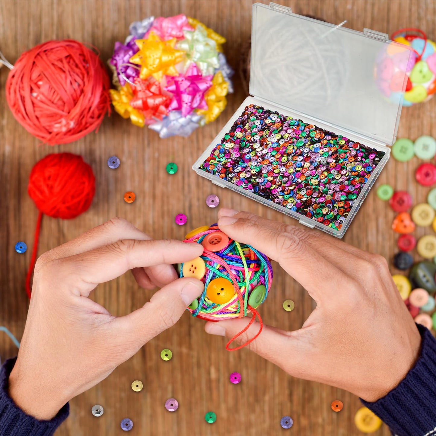 Yuxung 80000 Pcs Bulk Loose 6 mm Round Embroidery Sequins with Holes Rainbow Sequins for Crafts with Storage Box Spangles for Jewelry Making Sewing DIY Art(320 Grams)