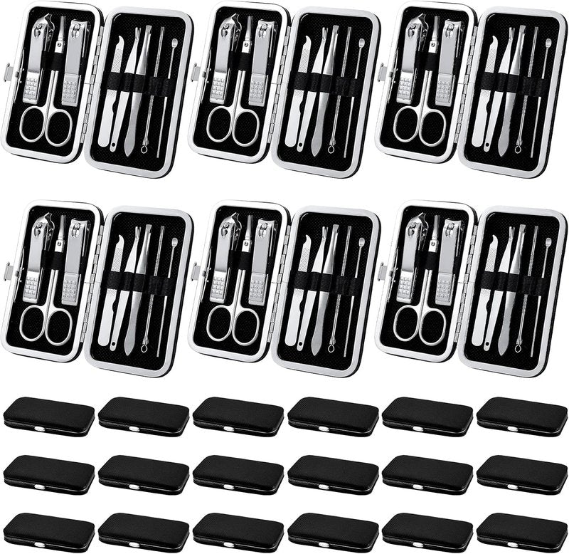 24-Piece Valentine Manicure Set | Stainless Steel Nail Clippers & Grooming Tools Kit with Travel Case - Black