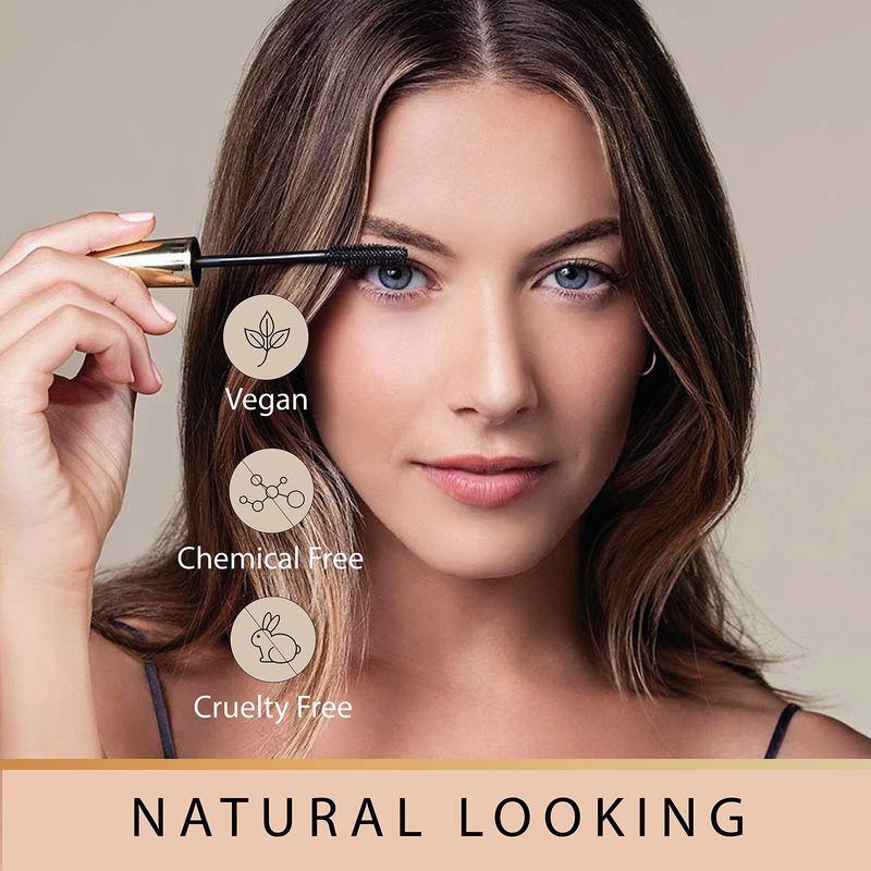 Vegan Mascara for Sensitive Eyes - Buildable Lengthening and Volumizing for Long Lashes or Natural Looking Eyelashes - Cruelty Free Volume and Length Lash Boost