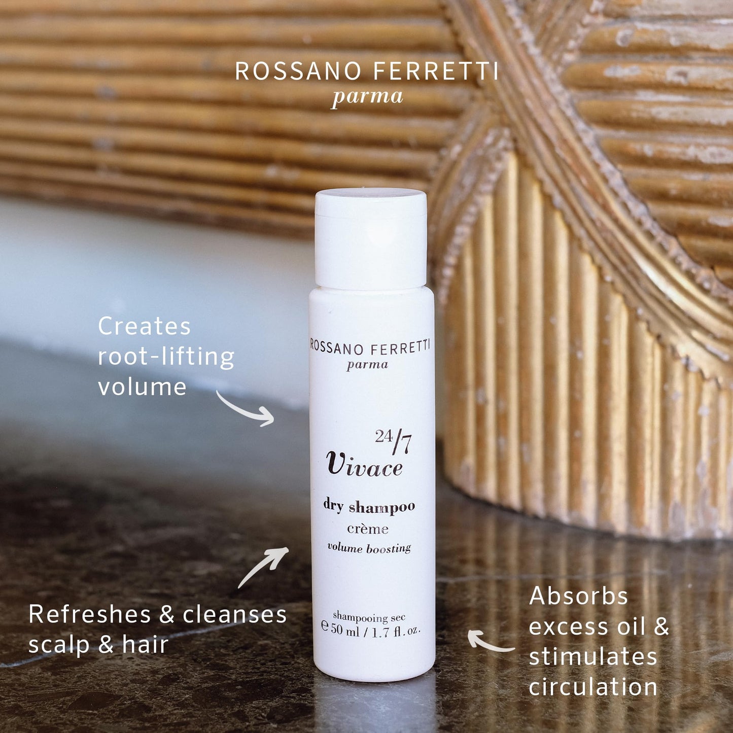 Rossano Ferretti Vivace Dry Shampoo Crème | Non-Aerosol, Talc Free, Vegan | Volumizes, Absorbs Excess Oil, No Residue | Luxury, Travel Size | 1.7 Fl Oz