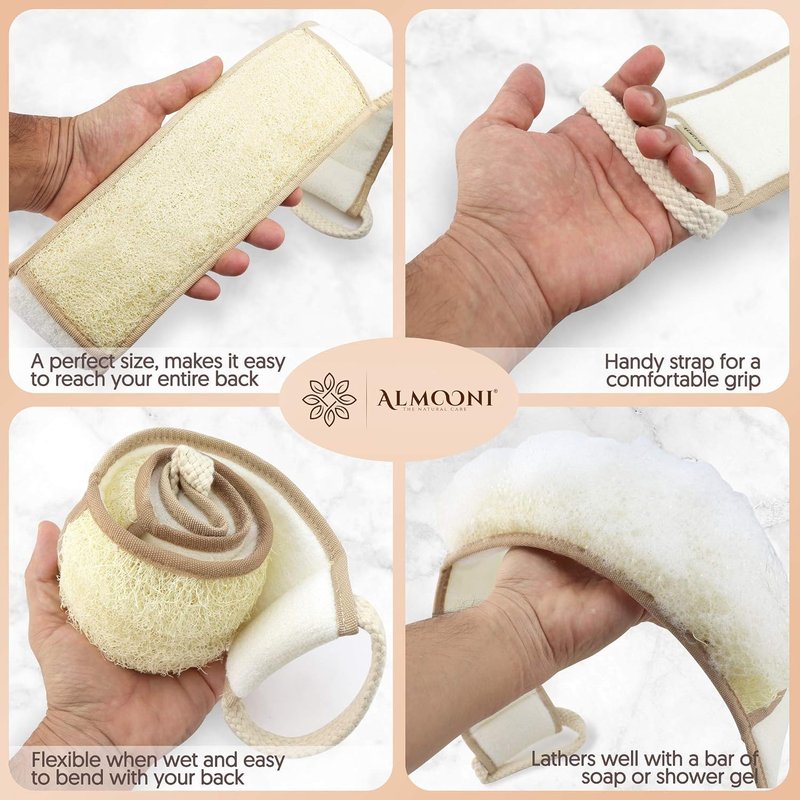 Natural Egyptian Shower Loofah Bundle - Premium Back Scrubber & Facial Sponge for Deep Cleansing