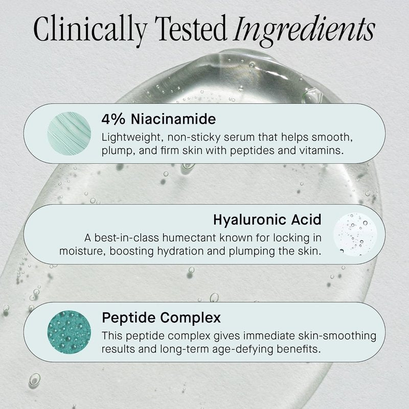 Niacinamide Serum with Peptides & Hyaluronic Acid - Hydrating & Plumping for Bright, Smooth Skin | 1oz, Made in the USA