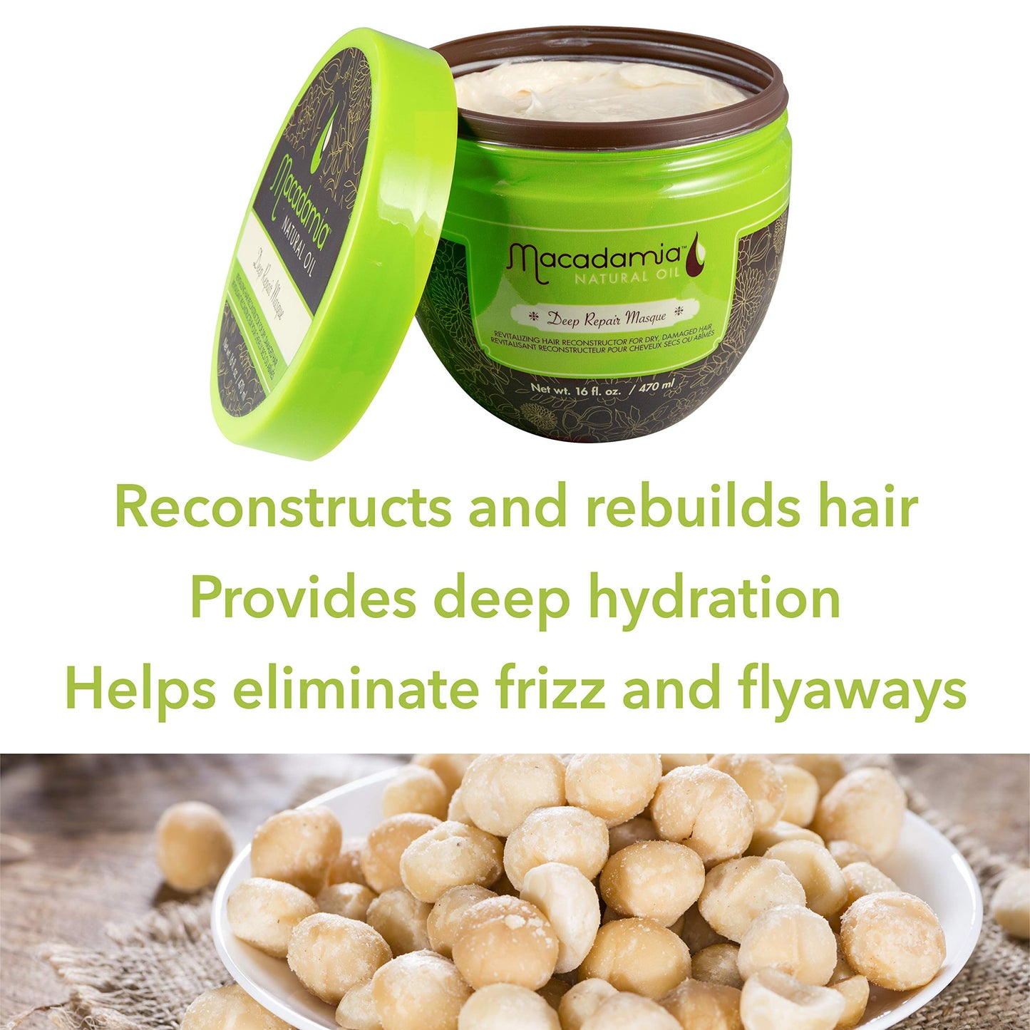 Macadamia Natural Oil Deep Repair Masque – Revitalizing Hair Reconstructor for Dry & Damaged Hair, Intensive Nourishing Hair Mask, 16 fl oz