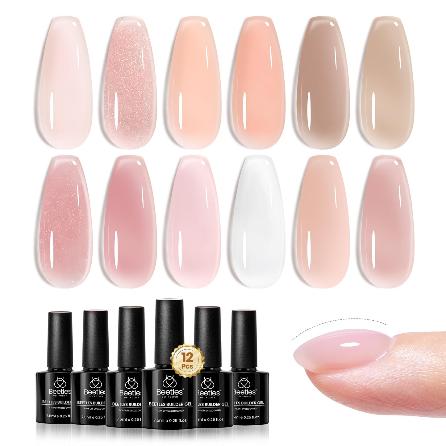 Beetles Builder Gel Set, 12 Colors 8 in 1 Nude Pink Glitter Builder Gels